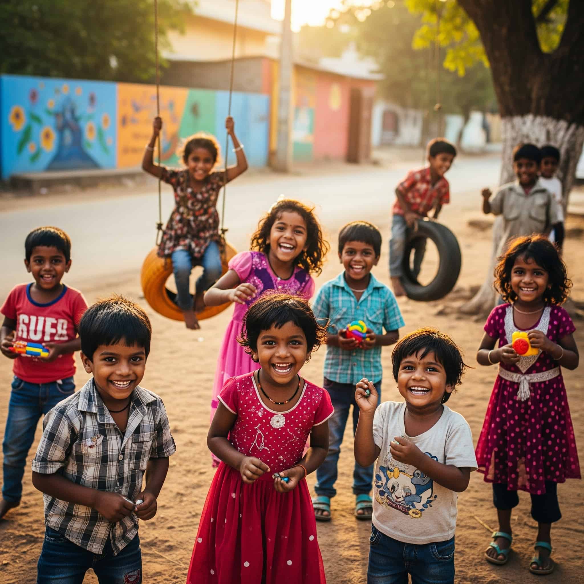 Child joyfully playing in countryside